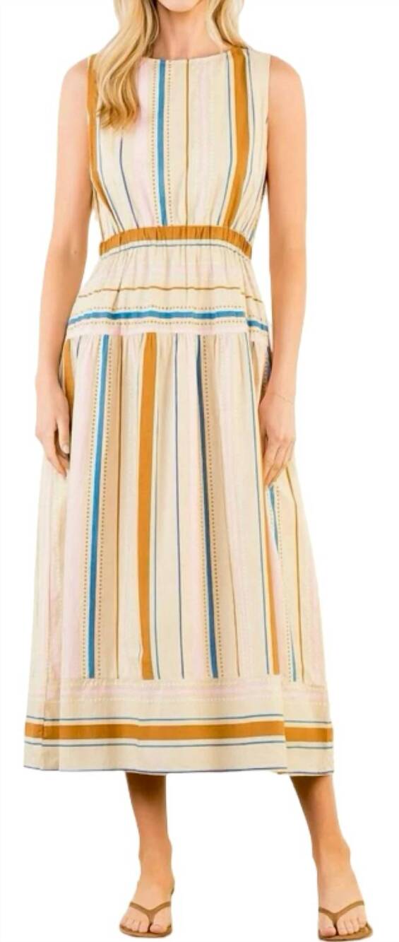 NEW THML sleeveless stripe midi dress in taupe